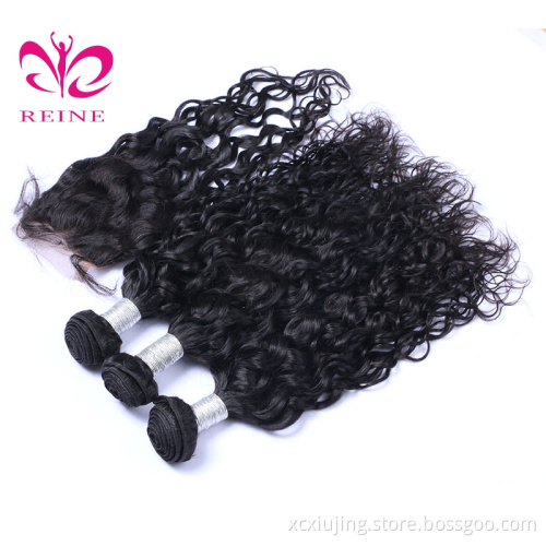 REINE wholesale brazilian virgin hair water wave 4 bundle with closure, 5pc brazilian hair weave closure on sale